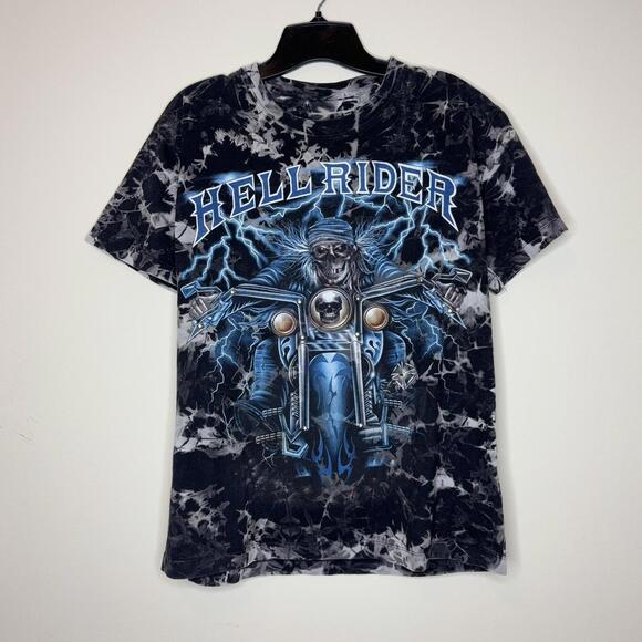 Vintage Hell Rider AOP Motorcycle Tee with Distressed Design - Picture 1 of 4